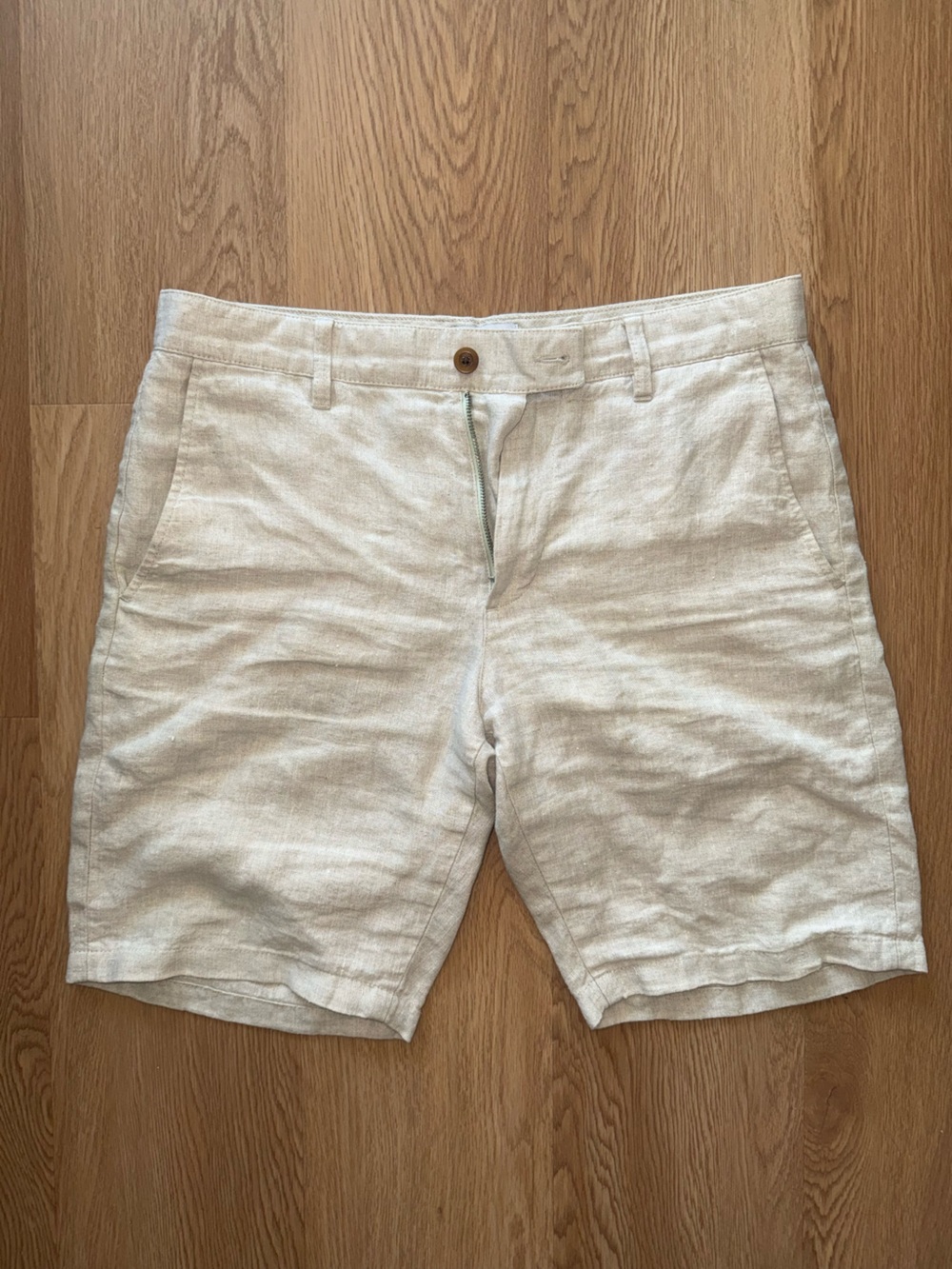 NN07 / NN.07 Men’s Linen Flat Front Shorts in Natural/Cream Size 30